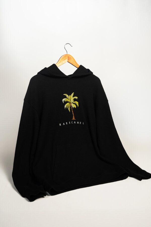 Waffle Texture Knitted Hood Jet Black - 70% Cotton 30% Polyester