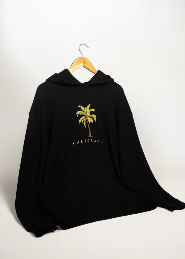 Rare Camel Waffle Texture Knitted Hood Jet Black – main view